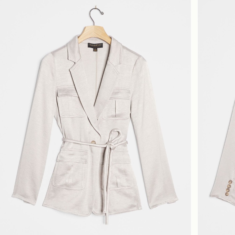 Anthropologie Soft Cream Belted Tailored Blazer